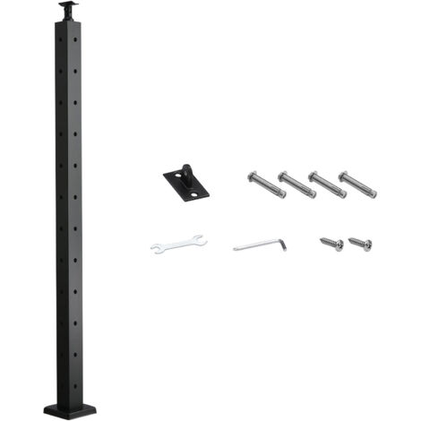 Mophorn Poste de barandilla de cable, poste de esquina de 42 x 2 x 2 pulgadas, con orificios pretaladrados en forma de L, poste de barandilla de acero inoxidable con soporte horizontal y curvo