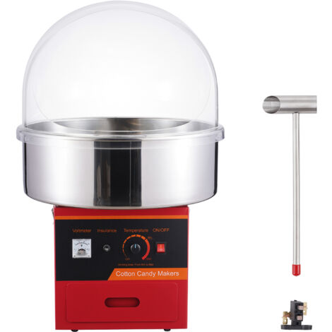 Mophorn Máquina de algodón de azúcar eléctrica de 1000 W, máquina comercial para hacer algodón de azúcar con tapa, recipiente de acero inoxidable, cuchara para azúcar y cajón (roja)