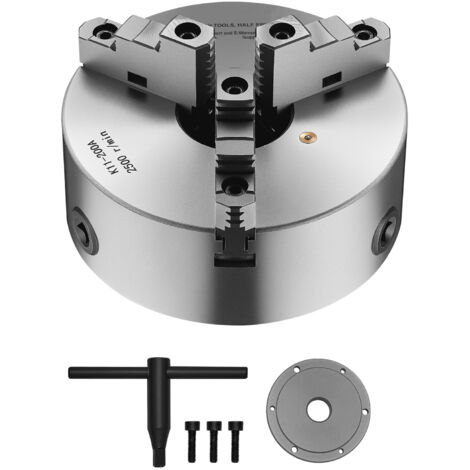 Mophorn Mandril de Torno de 3 Mordazas, Diámetro Exterior de 200 mm, Autocentrante con Placa de Soporte Roscada, Rango de Sujeción de 4-200 mm, Incluye Tornillos de Llave en T para Torno de Madera y