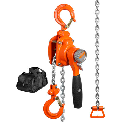 Mophorn Polipasto de cadena manual con palanca , capacidad de 1/4 de tonelada (550 lb), polea de 5 pies, acero al carbono galvanizado G80, freno de doble trinquete Weston, guía de cadena automática, g