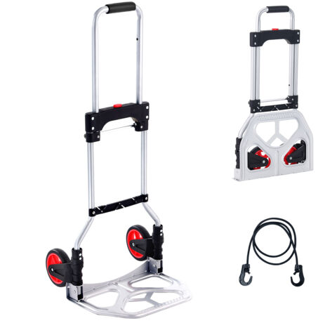 Mophorn Carretilla de Mano Plegable de Aluminio Carga de 80 kg Carro de Mano de Alta Resistencia con Ruedas de Goma Mango Telescópico para Transporte Domestico, Mercancías de Almacen Supermercado