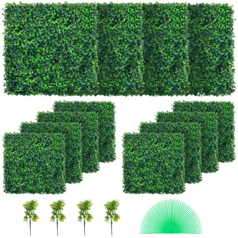 Mophorn 12pcs Panel de Boj Artificial UV 20x20» 4cm Seto Verde Paneles de Pared de Hierba Falsa Telón de Fondo Valla de Privacidad para Interior Jardín Exterior Decoración de Jardines
