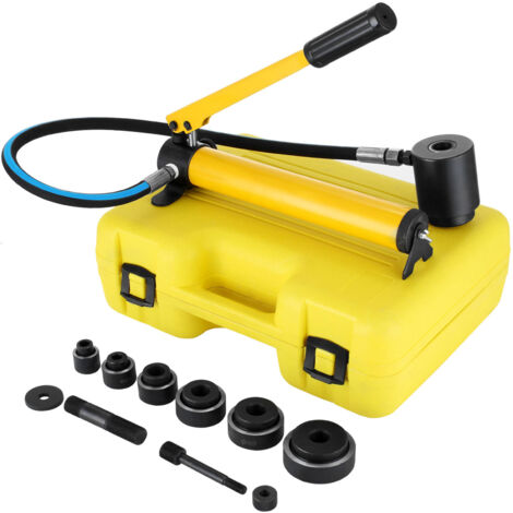 Mophorn Perforadora Hidráulica Manual, 10T Kit de Herramientas de Punzonado Hidráulico, 6 Matrices Juego de Punzón Hidráulico para Perforar Chapas Metálicas, Fibra de Vidrio, Plástico