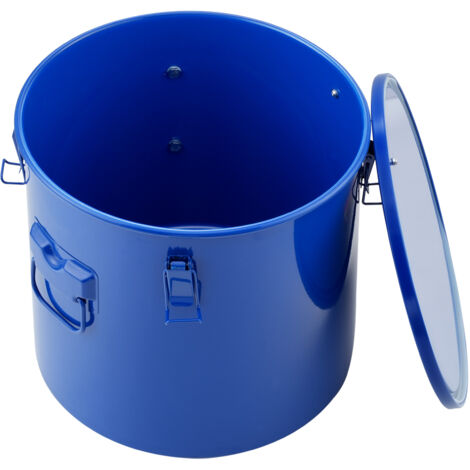 Mophorn Recolector de grasa y aceite usado, 37,8 L, tambor recolector de aceite de freidora de acero al carbono, recipiente de aceite con tapa, clips de bloqueo, bolsa de filtro para cocina, azul