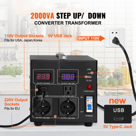 Convertidor De Voltaje TOPOW 2000W | Transformador 220V A 110V Reductor De Potencia (AVR-2000S)