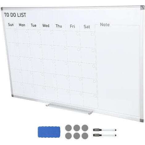 Mophorn Pizarra blanca con calendario magnético de 36 x 24 pulgadas de , pizarra de borrado en seco con planificador mensual y bandeja móvil, incluye 1 borrador magnético y 2 marcadores de borrado en