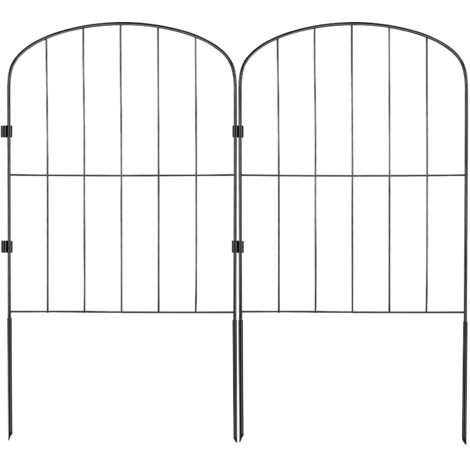 Mophorn Valla de jardín , 24 pulgadas x 11 pies, barrera para animales, valla de metal para perros con espaciado entre púas de 2 pulgadas, valla decorativa para patio y jardín, paquete de 10 (1/5)