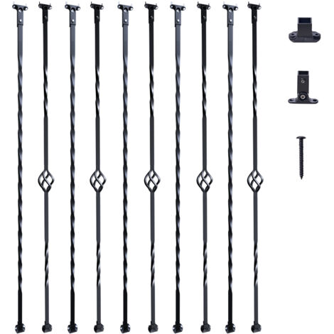 Mophorn Balaustres de Metal para Escaleras Barras de Barandilla Decorativas 1122 mm Acero Galvanizado 10 Barras de Canasta Giro Simple con Zapatos, Tornillos para Barandilla de Escalera en Caracol