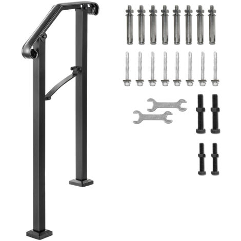 Mophorn Pasamanos para escaleras al aire libre: pasamanos de hierro forjado ajustable para 1 o 2 escalones, pasamanos de porche flexible negro para escaleras de hormigón o madera