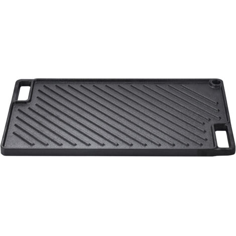 Mophorn Parrilla/plancha reversible  de hierro fundido precurado de 9,7" x 16,7", antiadherente, quemador doble, asas, para barbacoa, parrilla a gas, color negro
