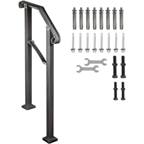 Mophorn Pasamanos para escaleras al aire libre, apto para 2 o 3 escalones, pasamanos de hierro forjado Arch2, pasamanos de porche ajustable, pasamanos de metal negro para escaleras de hormigón o made