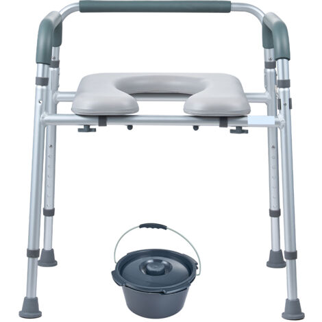 Mophorn Silla con orinal, cómoda con asiento acolchado y reposabrazos, altura ajustable en 7 niveles, cubo extraíble de 5,8 L, fácil de montar, capacidad de 158 kg, para adultos y personas mayores
