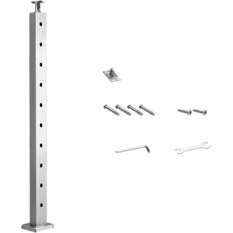 Mophorn Poste de pasamanos de cable para barandilla en escaleras y terrazas, dimensiones 91,4x2,5x5 cm, fabricado en acero inoxidable con piquetes preperforados y soporte de montaje, color plateado.