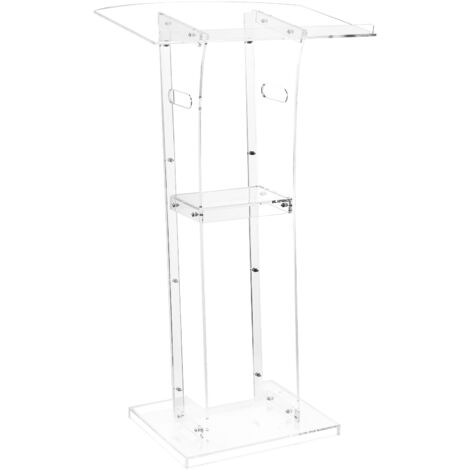 Mophorn Atril de acrílico de 43 pulgadas, atril portátil de pie con amplia superficie de lectura, estante de almacenamiento y sujetalibros, ideal para eventos, presentaciones y entornos educativos.