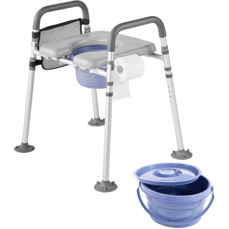 Mophorn Silla con inodoro 4 en 1 con capacidad de 226 kg, inodoro portátil con asiento elevado, asiento y reposabrazos acolchados, cubo extraíble de 5 l, altura y ancho ajustables