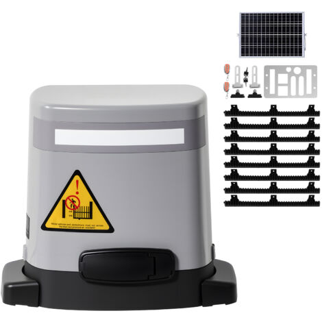 Mophorn Abridor de puerta corrediza con energía solar de 280 W, diseñado para puertas de hasta 20 m y una capacidad de carga de 816 kg. Incluye riel de engranajes, sensor infrarrojo