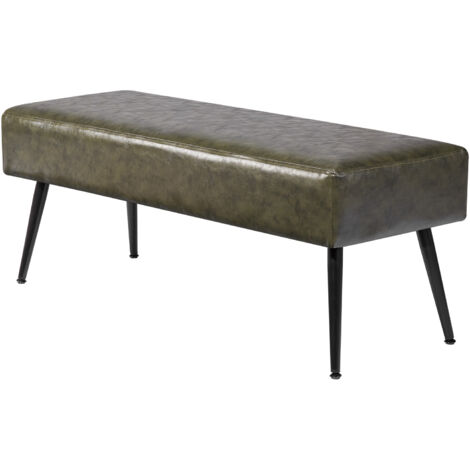 Mophorn Banco de dormitorio moderno, tapizado en cuero sintético de 400 x 1100 x 430mm, con patas metálicas y costuras detalladas. Incluye cojín de espuma, ideal para sala de estar, comedor y pasillo