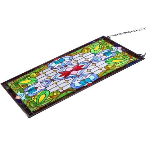 Mophorn Panel de vitral de 43 x 73 cm, estilo Tiffany, con cadena para colgar en el travesaño, diseño rectangular vertical, arte clásico artesanal para la cocina y el hogar.