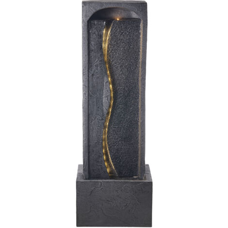 Mophorn Fuente de agua para exteriores, 98 cm de altura, diseño moderno de cascada de una sola capa con base de roca, incluye luz LED y bomba, ideal para patios y decoración del hogar, negro