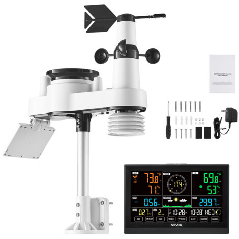 Mophorn Estación meteorológica inalámbrica 7 en 1 con pantalla VA de 190,5 mm, sensor solar, pluviómetro, pronóstico del tiempo, medición de temperatura, velocidad y dirección del viento(sin Wi-Fi)