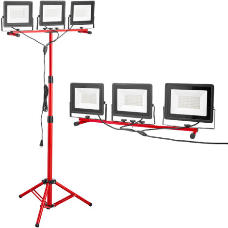 Mophorn Luz de Trabajo LED con Trípode, 15 000 Lúmenes, 3 Cabezales con Interruptores Independientes, Soporte Ajustable y Cable de 3,3 m, Ideal para Obras y Resistente al Agua IP65