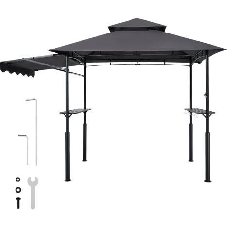 Mophorn Gazebo para Barbacoa, Estructura Reforzada con Recubrimiento en Polvo de 243 x 150 x 250 cm, Techo de Doble Nivel, Estantes Laterales, Ganchos y Toldo Extra para Patio o Jardín