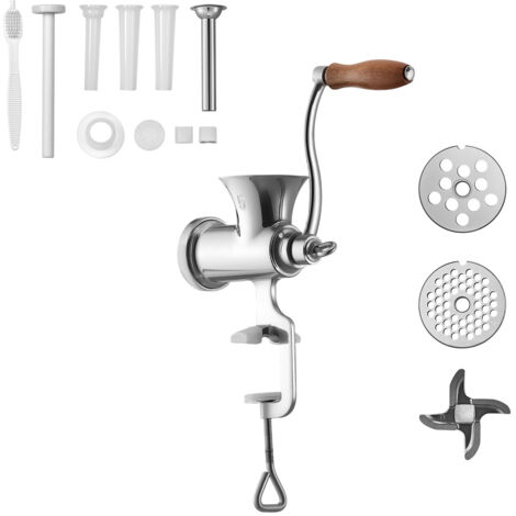 Mophorn Picadora de Carne Manual de Acero Inoxidable 304 con Manivela y Abrazadera para Mesa, Máquina para Moler Carne con 2 Placas de Corte y 4 Tubos, Ideal para Carne de Res y Uso en Restaurantes (1/5)