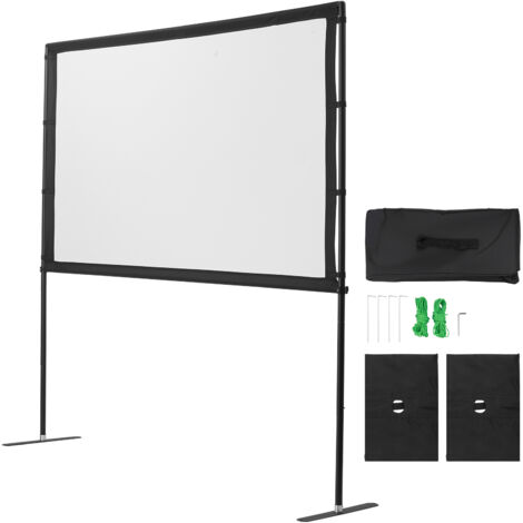 Mophorn Pantalla de proyección portátil con soportes ajustables, superficie antiarrugas de 203,2 cm, diseño 16:9, compatible con 4K HD, ángulo de visión amplio de 160°
