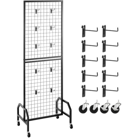 Mophorn Panel de Pared de Rejilla, 1 Unidad, Expositor 60 x 40 x 164 cm con Ruedas y 10 Ganchos, Estantes de Acero al Carbono, Ideal para Arte, Decoración y Almacenamiento, Color Negro