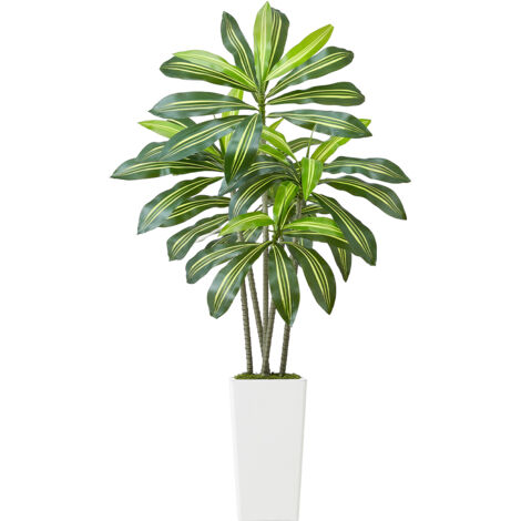 Mophorn Planta Artificial Dracaena Tropical con Maceta Blanca Alta, Ideal para Decoración en Hogar, Oficina, Sala de Estar, Eventos de Inauguración, 700 x 700 x 1500 mm, con 5 Troncos