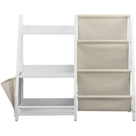 Mophorn Estantería Infantil de 3 Niveles, Dimensiones 850 x 300 x 755 mm, con Espacio para Libros y Bolsillos de Almacenamiento, Ideal para Habitaciones Infantiles y Salones, Color Blanco