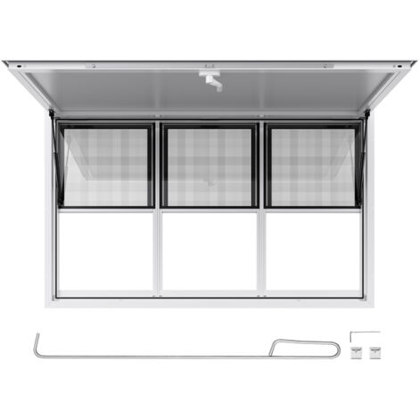 Mophorn Ventana de concesión de 152 x 92 cm, ventana de servicio de aleación de aluminio para food truck, ventana de servicio ajustable con paneles corredizos, puerta de toldo y gancho de arrastre (1/5)