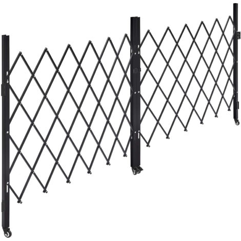 Mophorn Puerta de seguridad plegable doble, puerta de tijera con cerradura y ruedas giratorias, barrera retráctil de acero para entradas, garajes, almacenes y piscinas, 320 x 160 cm (ancho x alto).