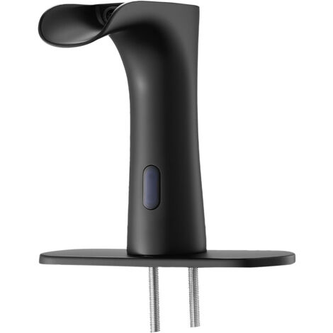 Mophorn Grifo de Lavabo Automático sin Contacto, con Sensor Integrado y Tapa, Funciona con Pilas, Diseño de Cascada Semi-Cerrada, Acabado Negro Mate, Flujo de 7,6 L/min, 160 x 62 x 145 mm