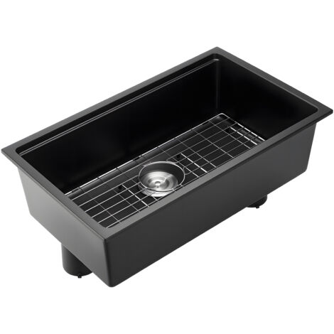 Mophorn Fregadero de cocina de 76 cm, fregadero bajo encimera de granito, lavabo de una cubeta con accesorios, ideal para autocaravanas, cocinas de preparación y bares (negro)