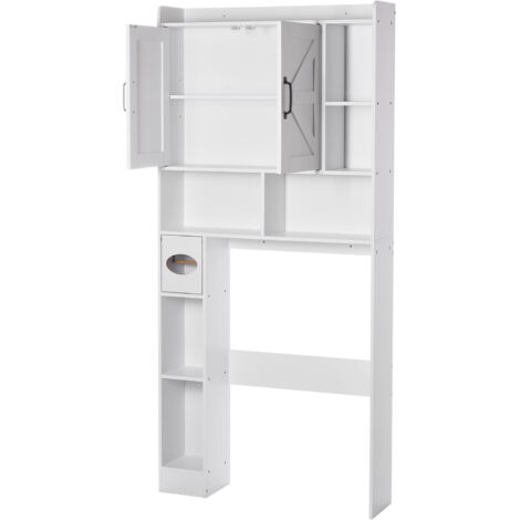 Mophorn Armario de almacenamiento para sobre el inodoro, organizador de baño de 66.14 pulgadas de alto con estante ajustable y puertas dobles, almacenamiento para baño que ahorra espacio, blanco