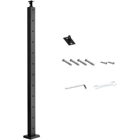 Mophorn Poste de barandilla de cable, soporte de acero inoxidable con orificios pretaladrados, acabado en negro, dimensiones de 106,7 x 2,5 x 5 cm, 1 unidad