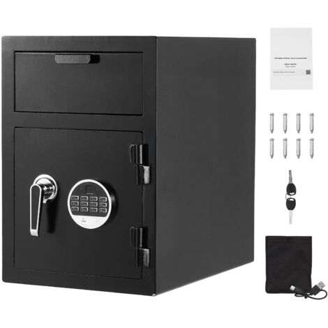 Mophorn Caja fuerte electrónica de 34 L con 2 niveles, dimensiones de 50,8 x 35,5 x 50,8 cm, ranura frontal, teclado digital y llaves de emergencia, ideal para almacenar dinero, color negro.