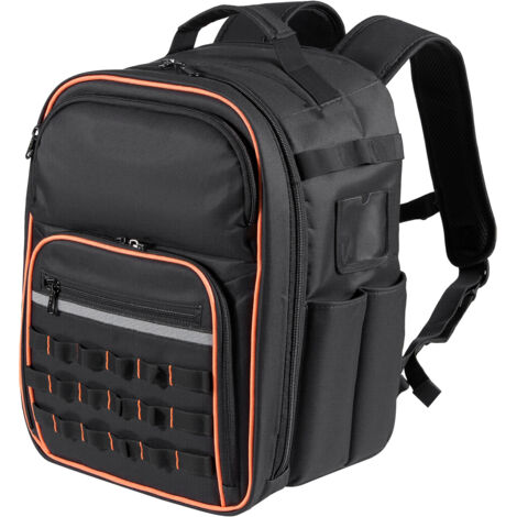 Mophorn Mochila para herramientas, diseño compacto de 280 x 230 x 405 mm con 49 bolsillos, espacio para portátil y base reforzada, ideal para electricistas y organización de herramientas