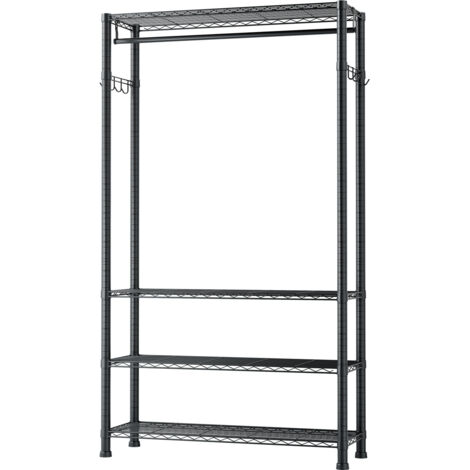 Mophorn Perchero de acero al carbono ajustable en altura, con una barra, capacidad de carga de 227 kg, incluye 4 estantes y 8 ganchos, ideal para dormitorio, tienda de ropa, 76,2 x 35,6 x 194 cm