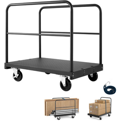 Mophorn Carro portaplatos 2 en 1 con capacidad de carga de 816 kg, ruedas giratorias de 360° y pasamanos laterales, ideal para fábricas, almacenes y garajes, color negro, 914 x 610 x 878 mm
