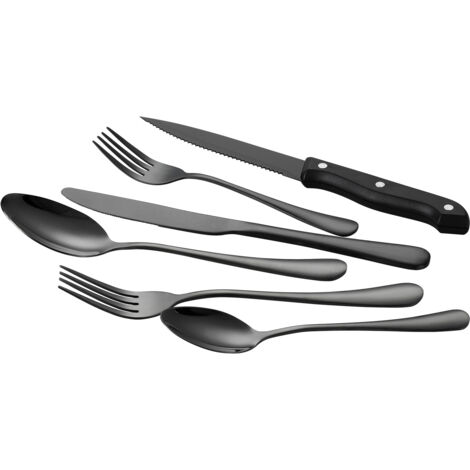 Mophorn Juego de Cubiertos Negros de 48 Piezas con Cuchillos para Carne, Fabricados en Acero Inoxidable de Grado Alimenticio, Diseñados para 8 Personas (1/5)