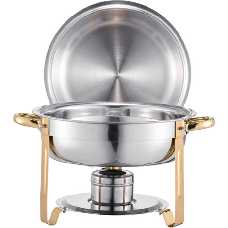Mophorn Calentador de alimentos para bufé con 4 recipientes de gran capacidad (4,7 L cada uno), diseño redondo, ideal para catering, incluye tapa, perfecto para bodas y celebraciones, color dorado (1/5)
