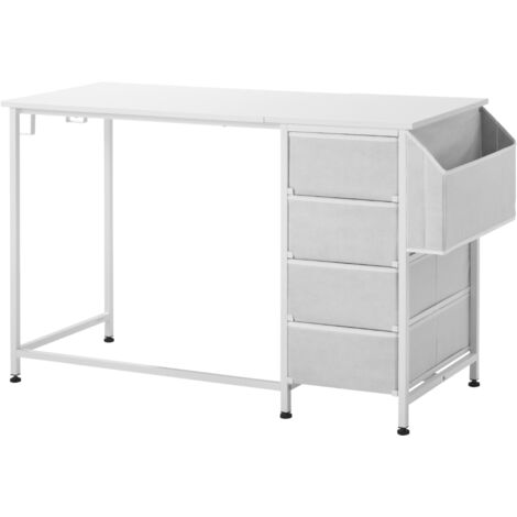 Mophorn Mesa de Estudio 120x50x75 cm, Escritorio de Ordenador con Cajones de Tela, Fabricado en Tablero de Partículas y Estructura Metálica, Capacidad de Carga de 99 kg, Ideal para Oficina, Blanco