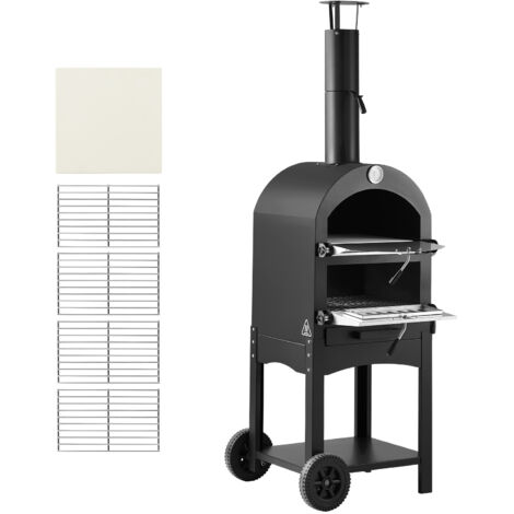 Mophorn Horno de pellets de leña de 2 niveles para exteriores, diseñado con ruedas desmontables, ideal para preparar pizzas a altas temperaturas de hasta 540 °C. 540 x 445 x 1420 mm, negro.