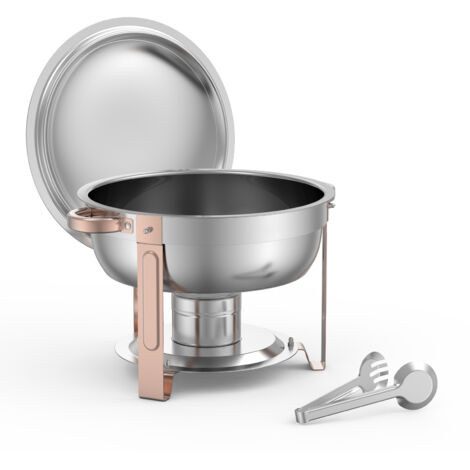 Mophorn Calentador de alimentos para bufé con 4 recipientes de gran capacidad (4,7 L cada uno), diseño redondo, ideal para eventos como bodas y fiestas, incluye tapa, acabado en oro rosa