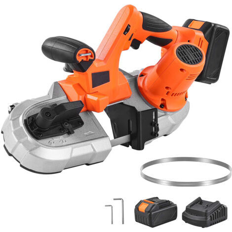 Mophorn Sierra de cinta inalámbrica de 20V,profundidad de corte 65 x 65 mm, con motor sin escobillas, batería de 4000 mAh y cargador, velocidad ajustable 0-192 m/min, para cortar metal y madera. (1/5)
