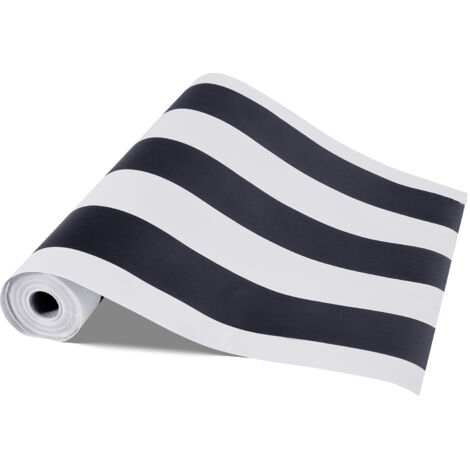Mophorn Papel pintado autoadhesivo con diseño de rayas blancas y negras, resistente al agua, ideal para muebles, dormitorios, cocinas, oficinas y baños, 450 x 15000 x 0,16 mm, fabricado en PVC