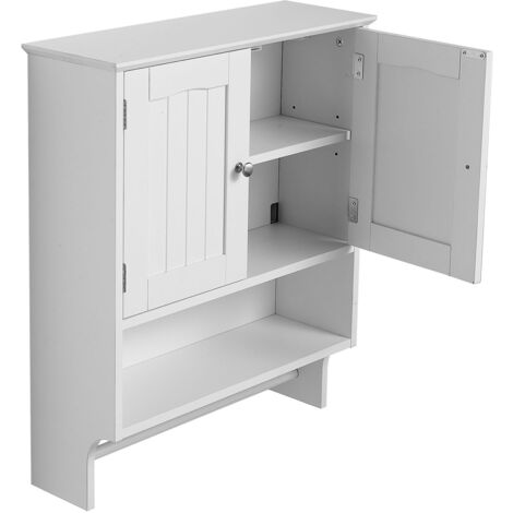 Mophorn Armario de Pared para Baño con 2 Puertas y Estantes Ajustables, Almacenamiento Colgante con Divisor Abierto y Toallero para Inodoro, Lavadero o Cocina, 590 x 200 x 700 mm, Blanco