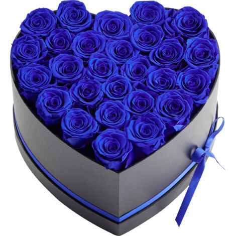 Mophorn Caja con forma de corazón con 27 rosas preservadas, regalo ideal para esposa, madre, pareja, bodas, Día de la Madre, San Valentín, Navidad, color azul real, dimensiones 224 x 231 x 145 mm